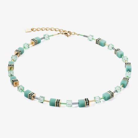 Coeur De Lion GeoCube Iconic Gold-Soft Green Necklace
