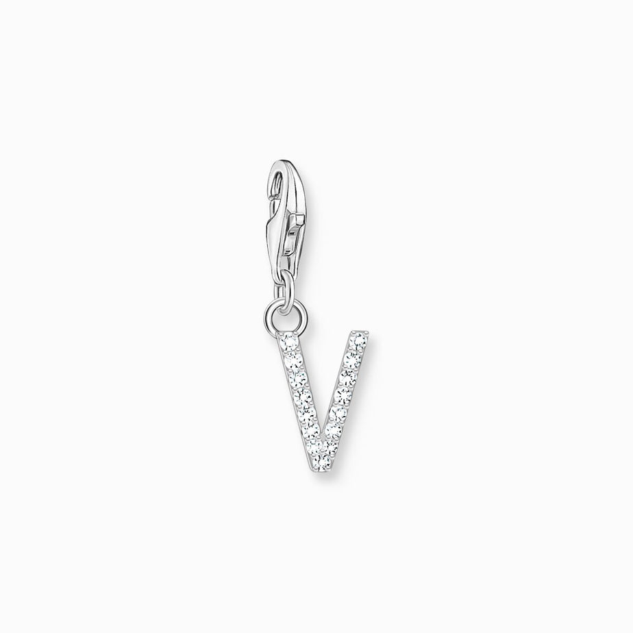 Thomas Sabo Silver Letter V Charm Pendant with White Stones