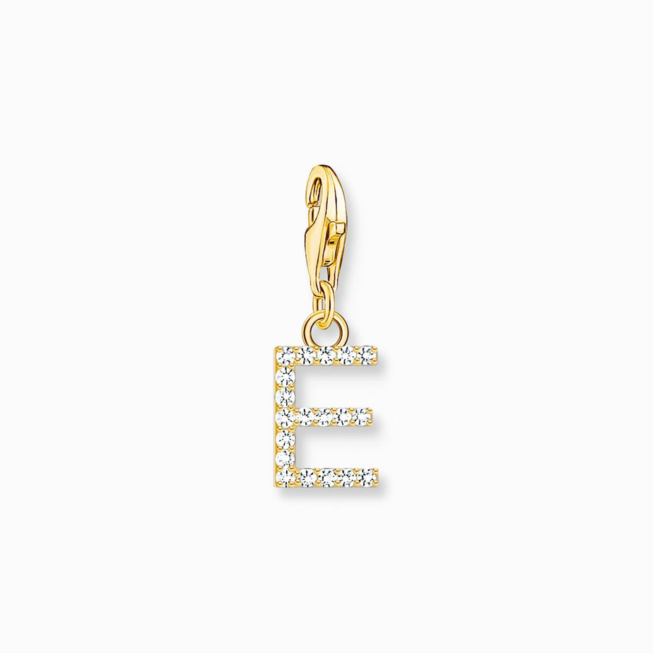 Thomas Sabo Gold Letter E Charm Pendant with White Stones