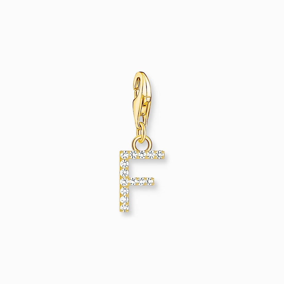 Thomas Sabo Gold Letter F Charm Pendant with White Stones