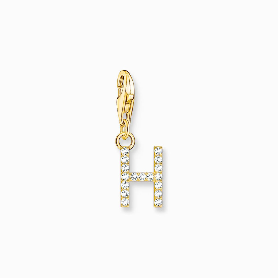 Thomas Sabo Gold Letter H Charm Pendant with White Stones
