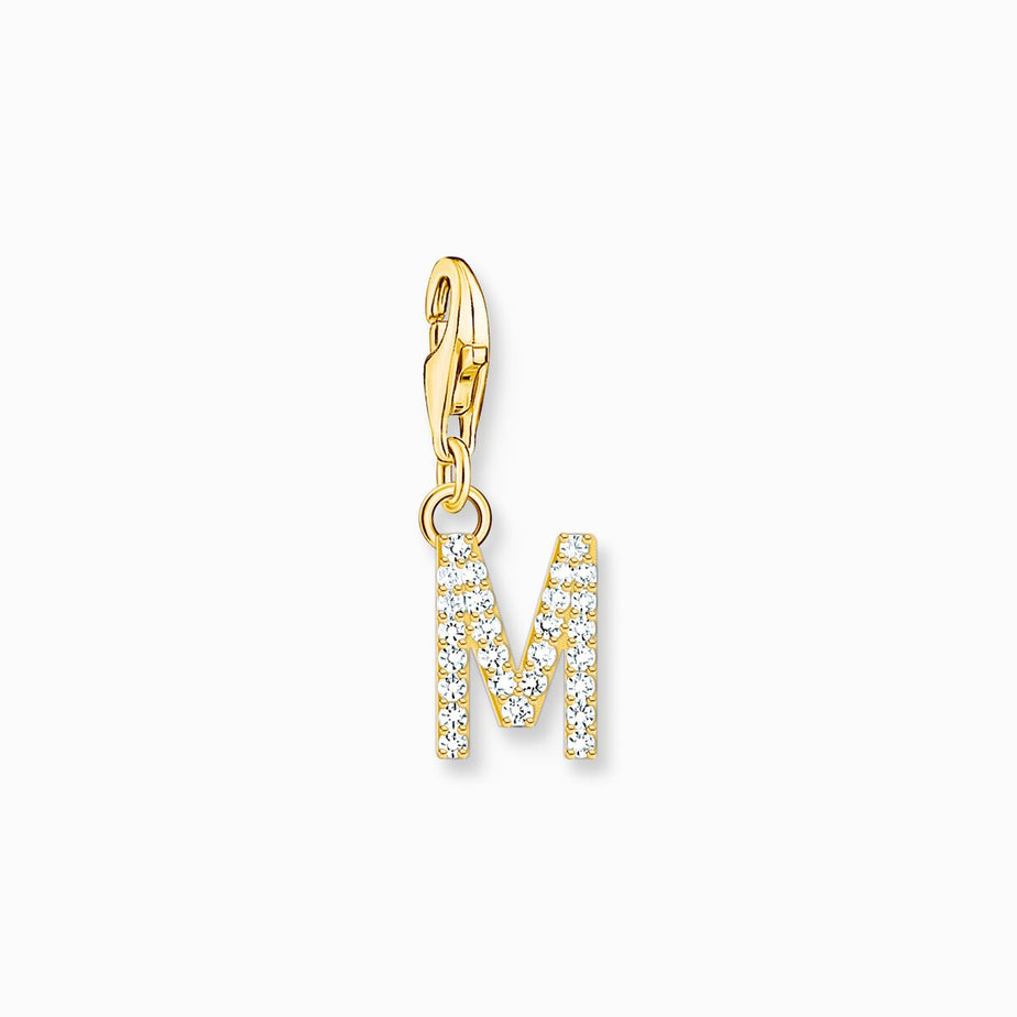 Thomas Sabo Gold Letter M Charm Pendant with White Stones