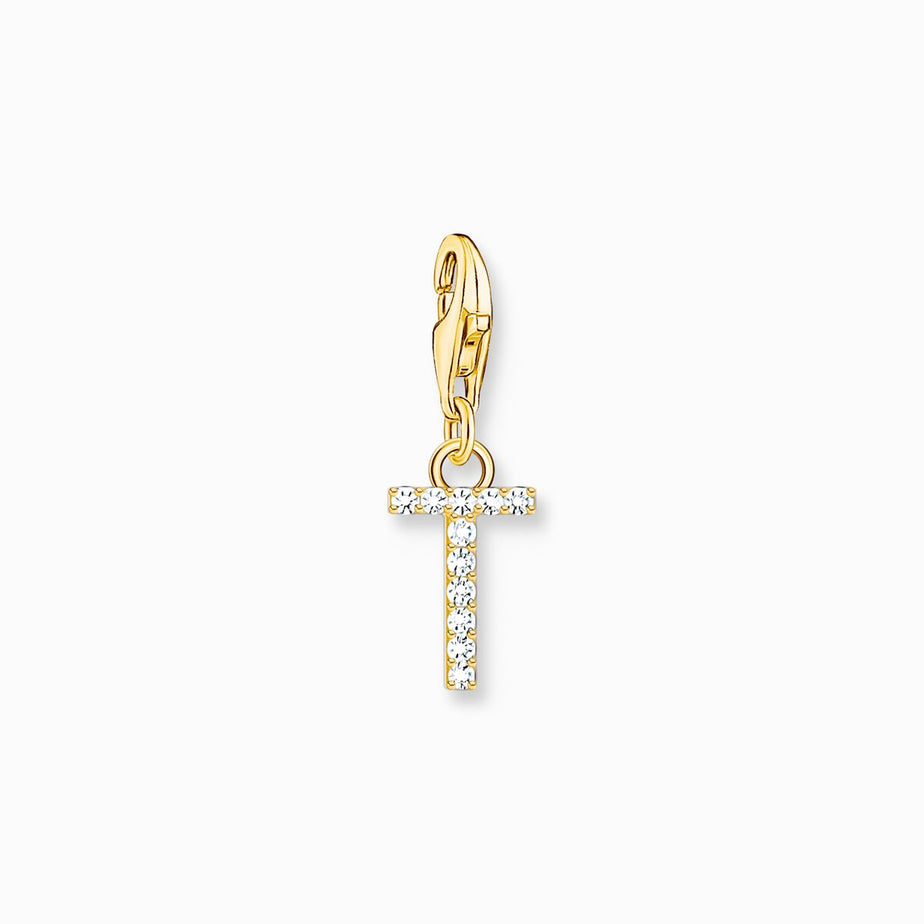 Thomas Sabo Gold Letter T Charm Pendant with White Stones