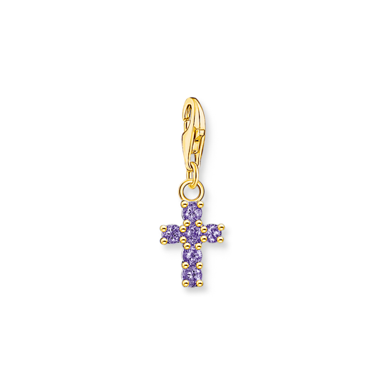 Thomas Sabo Gold Cross Charm with Amethyst Coloured Stones