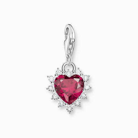 Thomas Sabo Silver Heart Charm with Red Stone