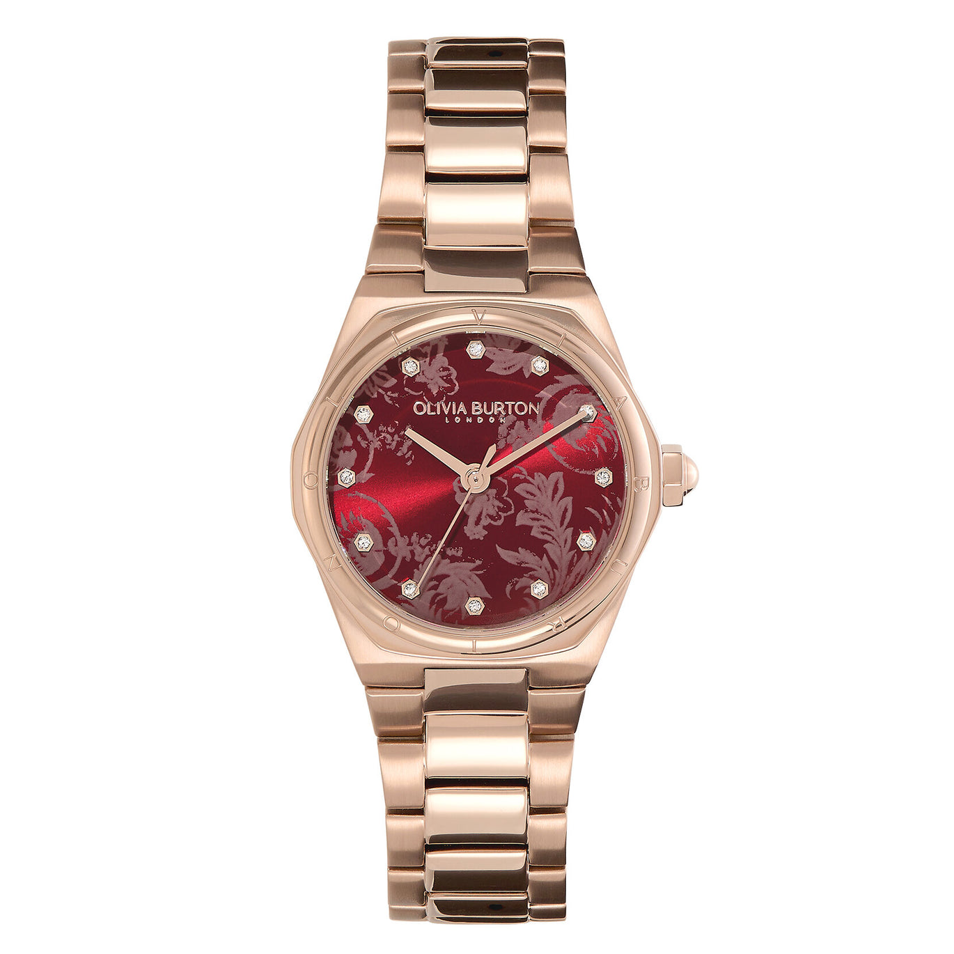 Olivia Burton 28mm Mini Hexa Cranberry & Carnation Gold Watch
