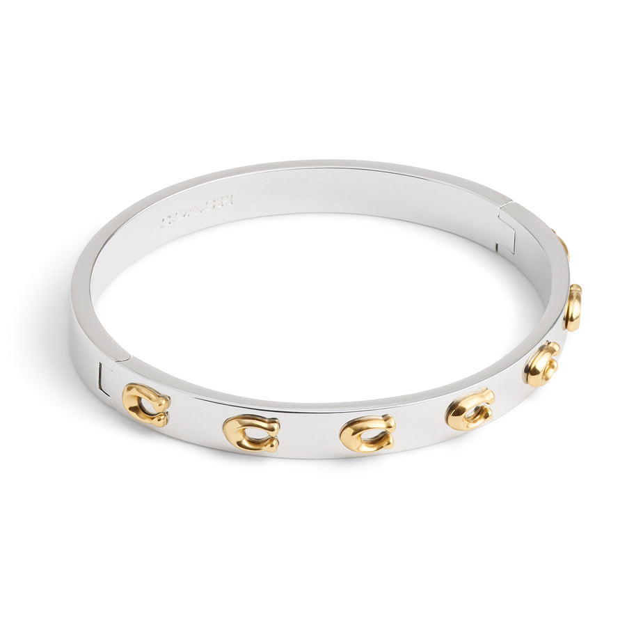COACH Signature Two Tone Logo Hinged Bangle