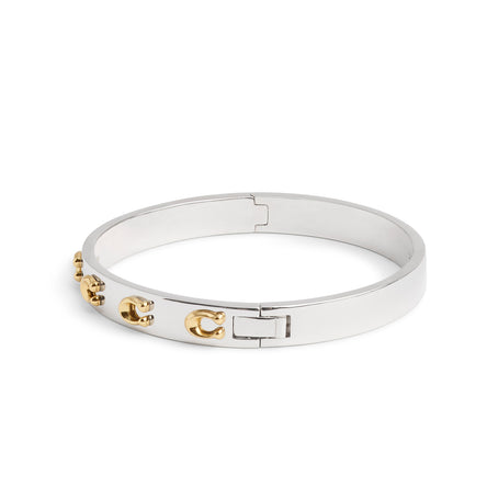 COACH Signature Two Tone Logo Hinged Bangle