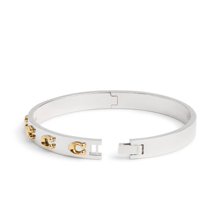 COACH Signature Two Tone Logo Hinged Bangle