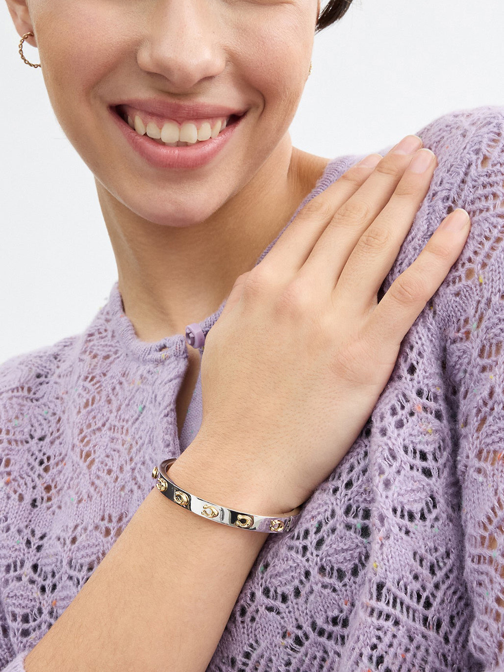 COACH Signature Two Tone Logo Hinged Bangle