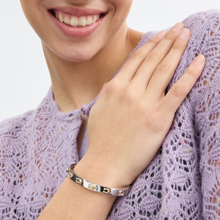 COACH Signature Two Tone Logo Hinged Bangle