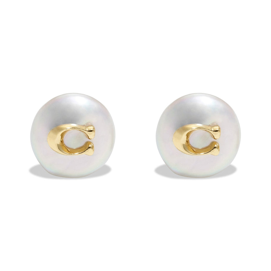 COACH Signature Coin Pearl Stud Earrings