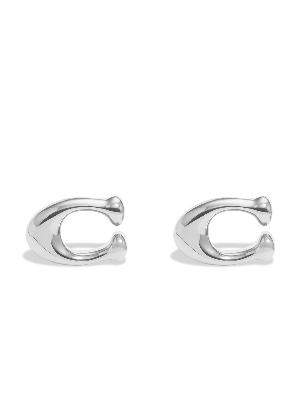 COACH Signature Silver Tone C Starter Stud Earrings
