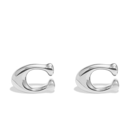 COACH Signature Silver Tone C Starter Stud Earrings