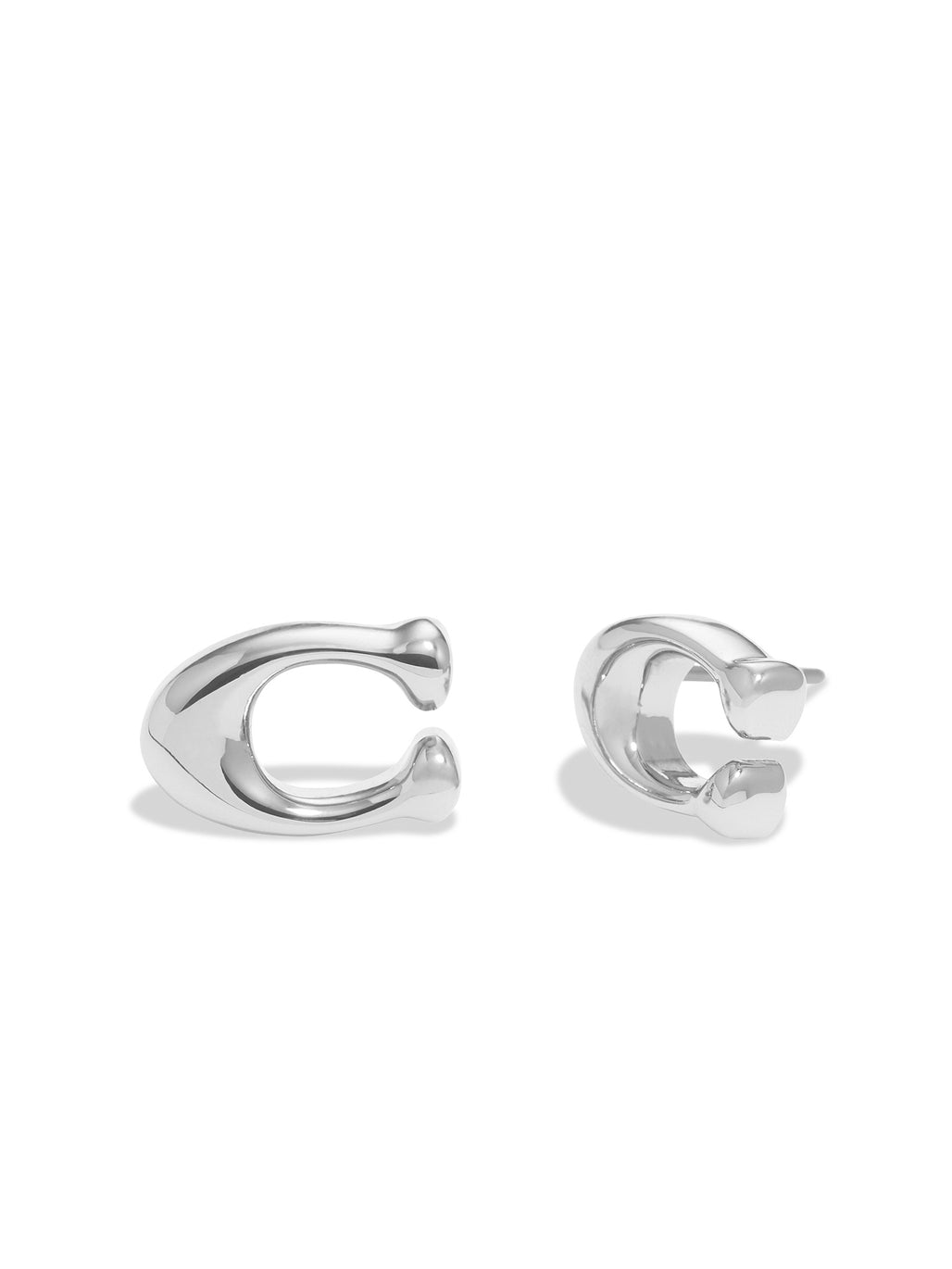 COACH Signature Silver Tone C Starter Stud Earrings