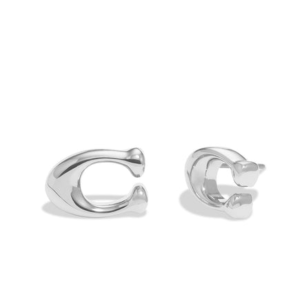 COACH Signature Silver Tone C Starter Stud Earrings