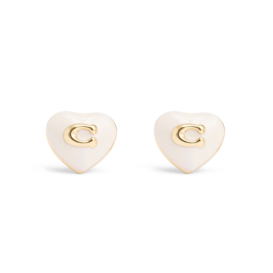 COACH Signature Enamel Heart Stud Earrings