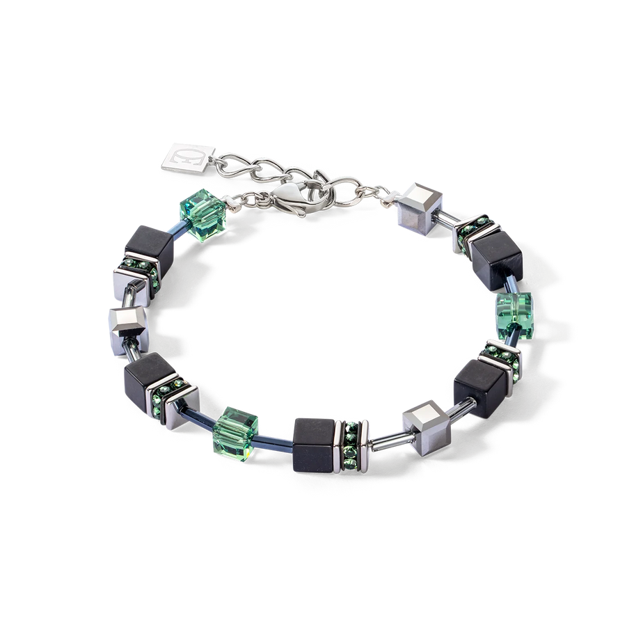 Coeur De Lion GeoCUBE® Iconic Precious Onyx Bracelet Silver & Sage Green