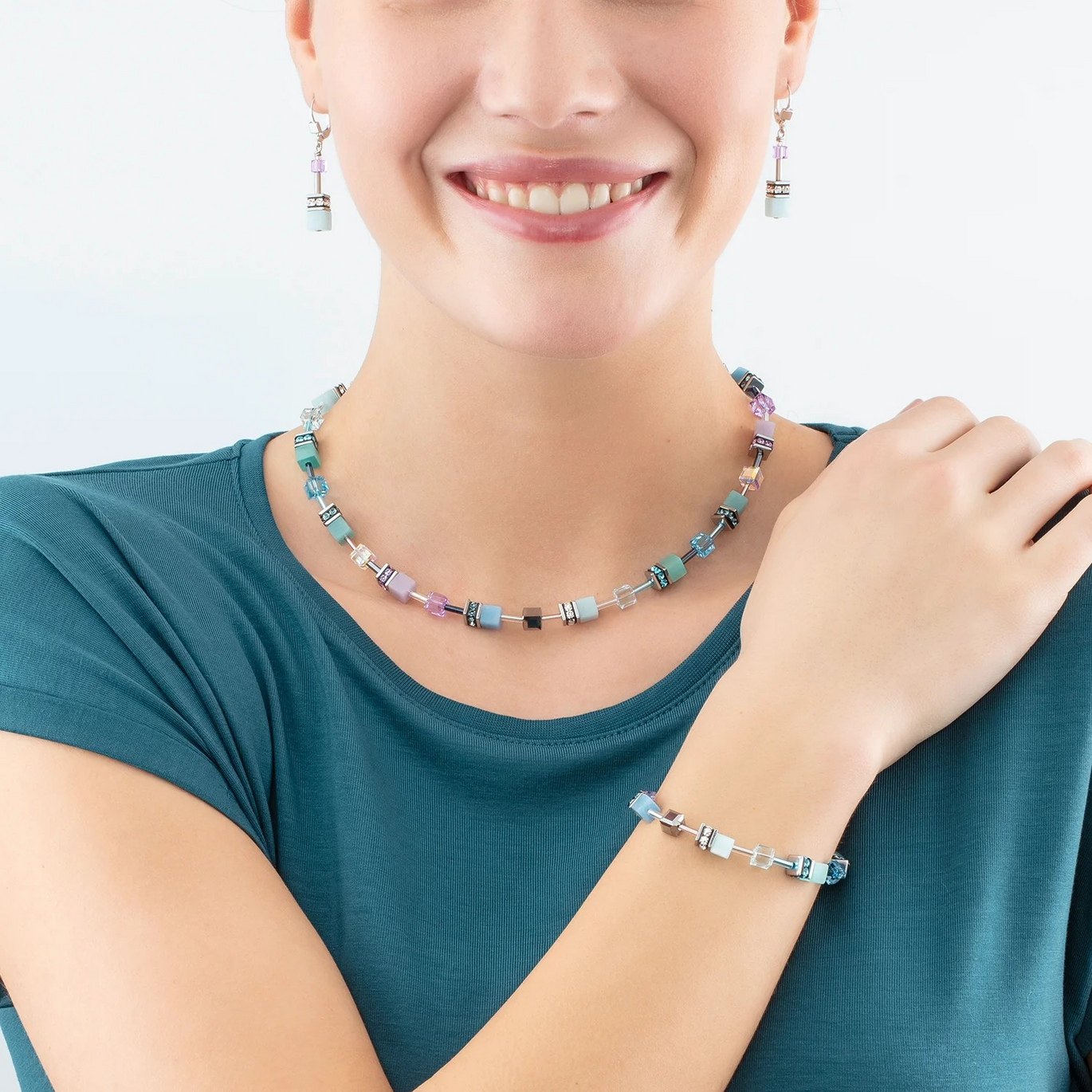 Coeur De Lion GeoCube Pastel Aqua-Lilac Bracelet