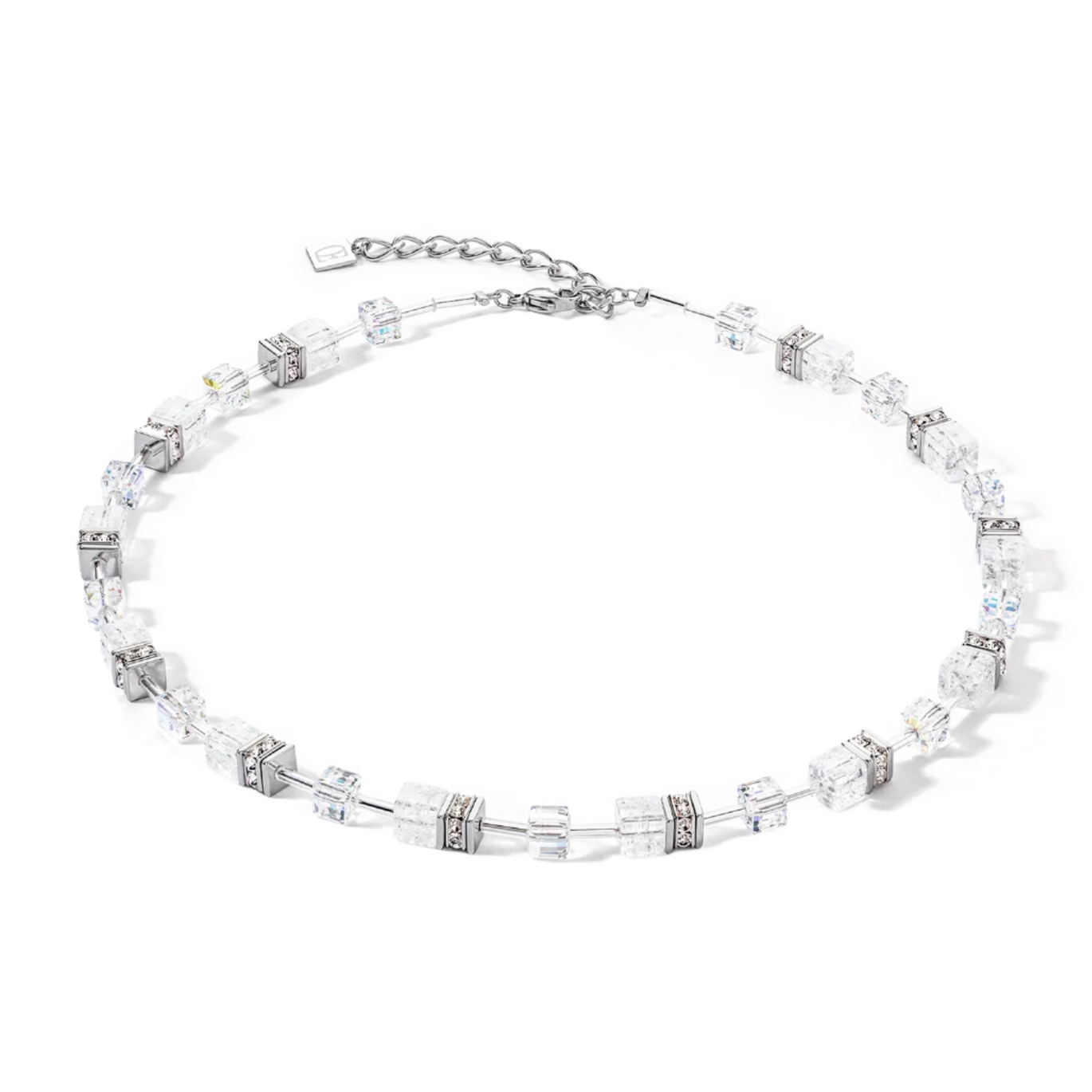 Coeur De Lion GeoCube Iconic Silver-White Necklace
