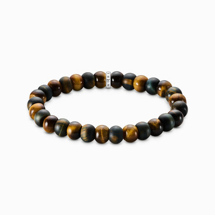 Thomas Sabo Gold-Brown and Blue-Gold Tiger's Eye Beaded Bracelet