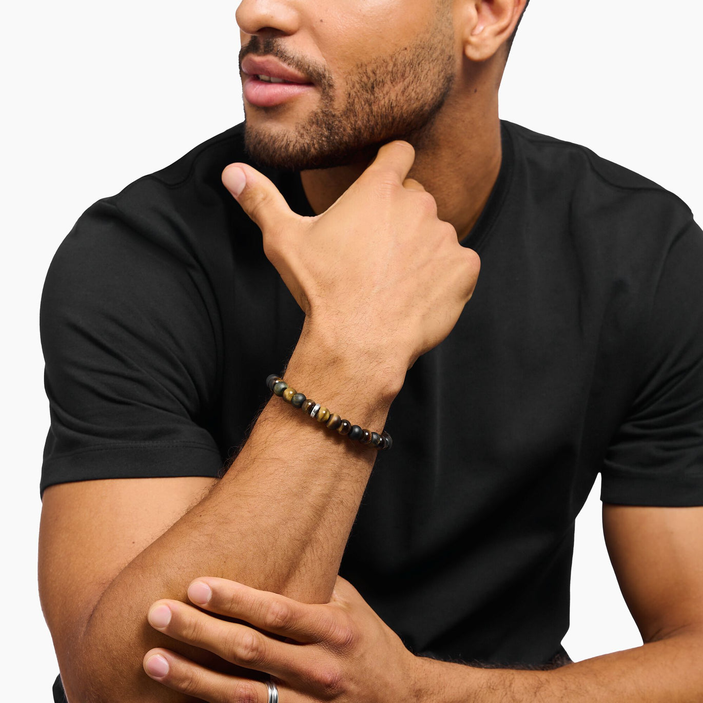 Thomas Sabo Gold-Brown and Blue-Gold Tiger's Eye Beaded Bracelet