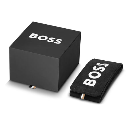 BOSS Center Court Men's Black Leather Strap Watch