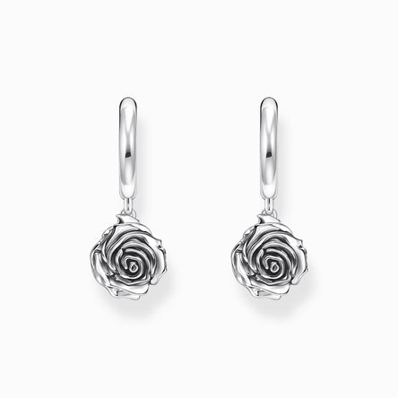 Thomas Sabo Silver Midnight Rose Hoop Earrings
