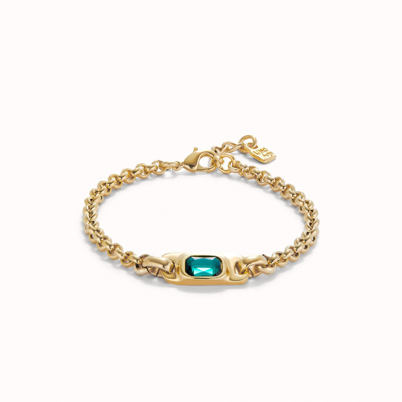 Uno De 50 Gold Bracelet with Green Crystal