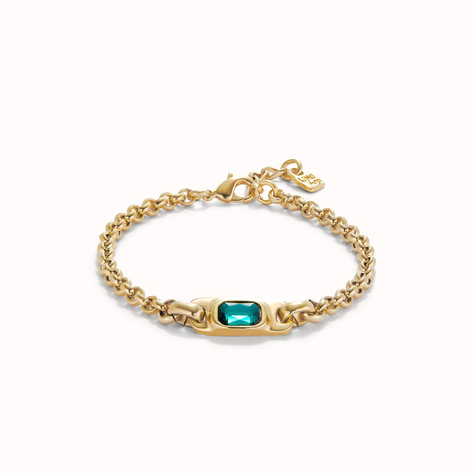 Uno De 50 Gold Bracelet with Green Crystal