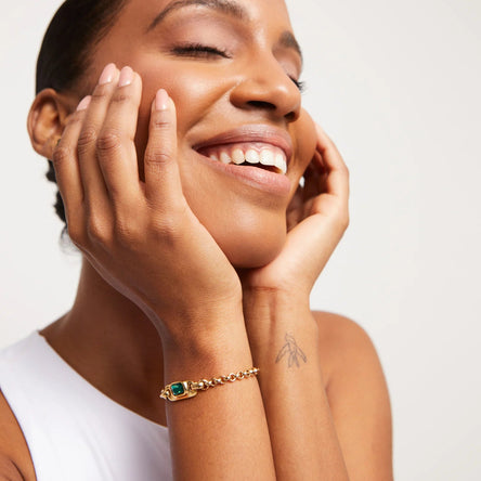 Uno De 50 Gold Bracelet with Green Crystal