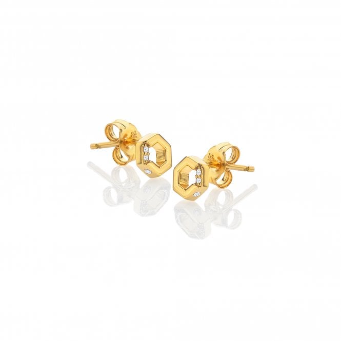 HD X Gold Edit Hexagon White Topaz Earrings
