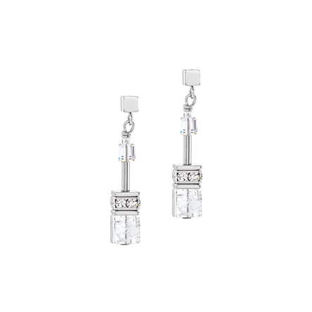 Coeur De Lion GeoCube Iconic Silver-White Earrings