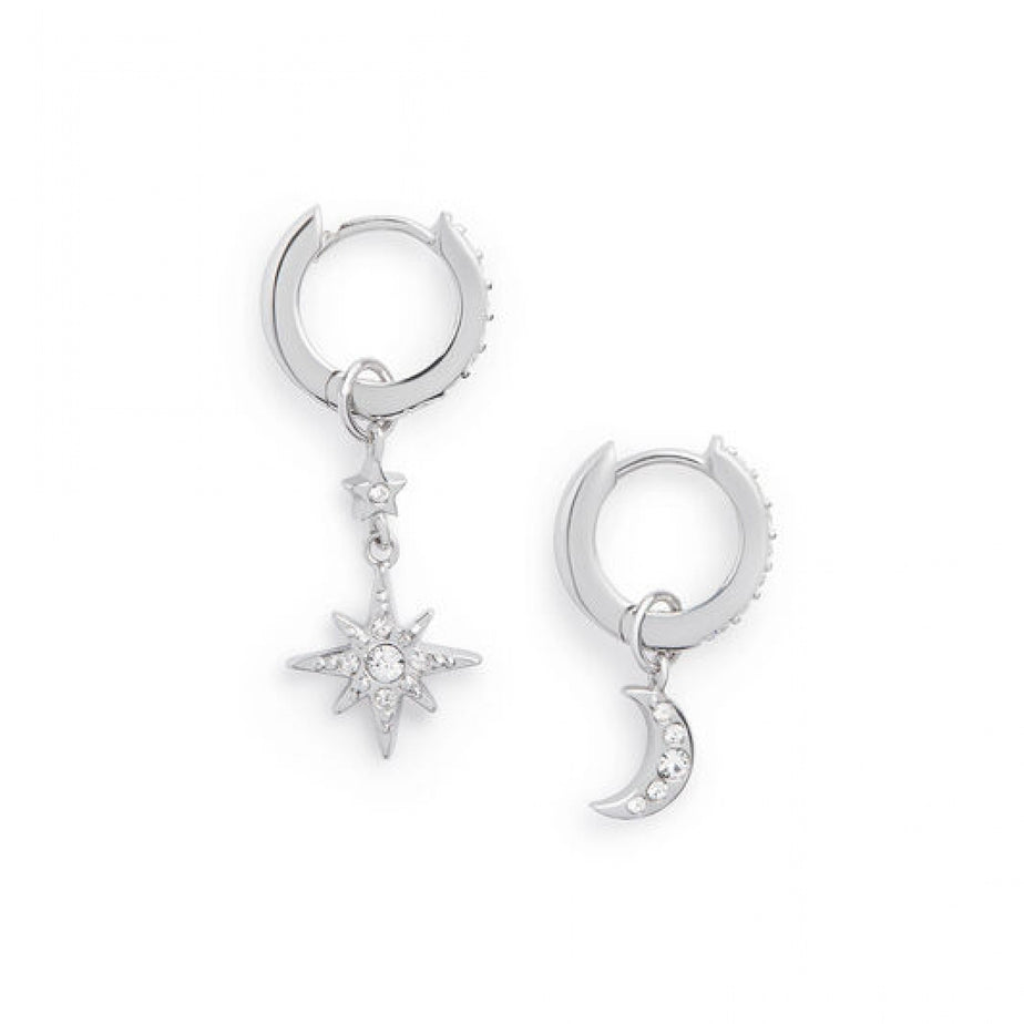Olivia Burton Moon & Star Silver Huggie Hoops