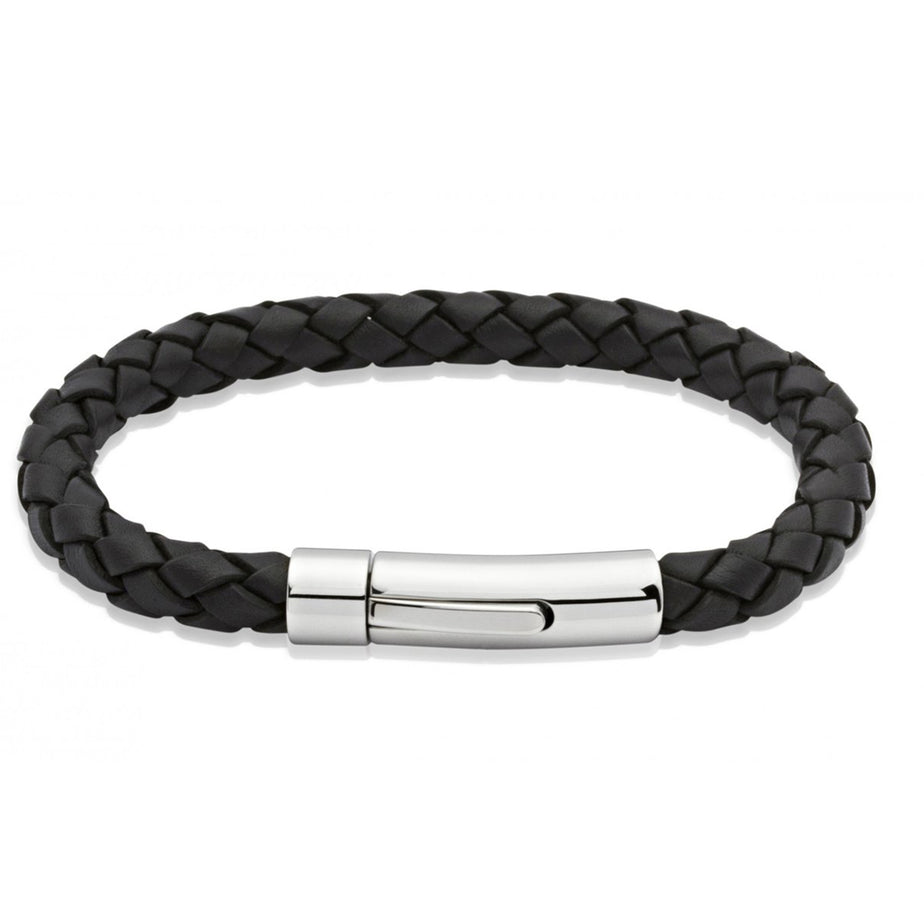 Mens Black Woven Leather Bracelet