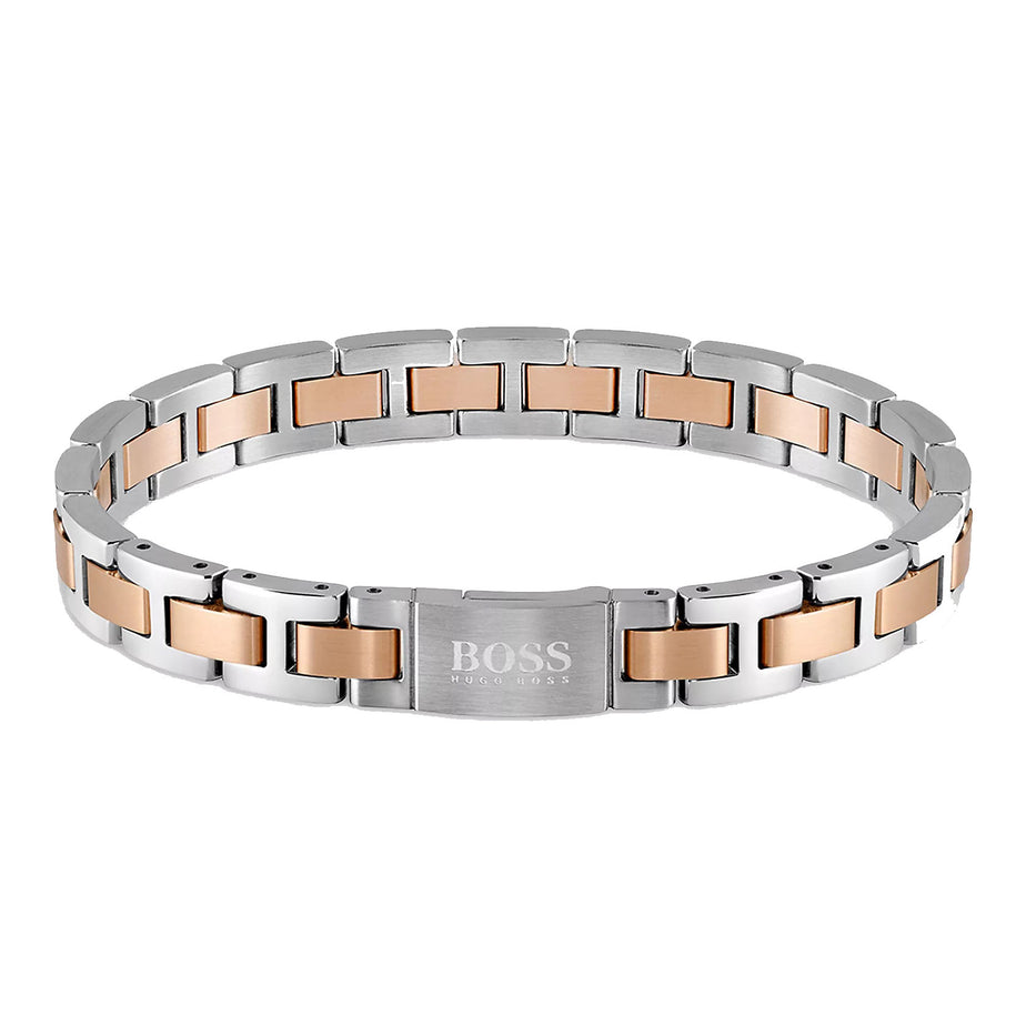 Boss Mens H-Link Bracelet, Silver & Rose Gold