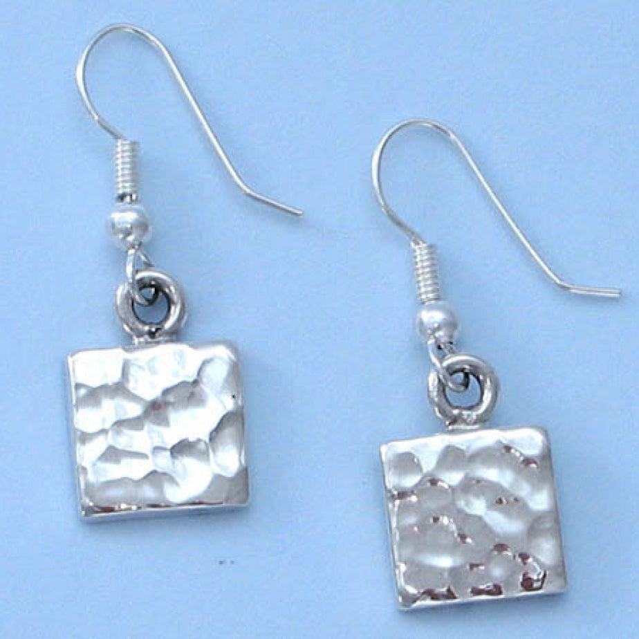 Out Of Mexico Silver Square Hammered Drop Earrings