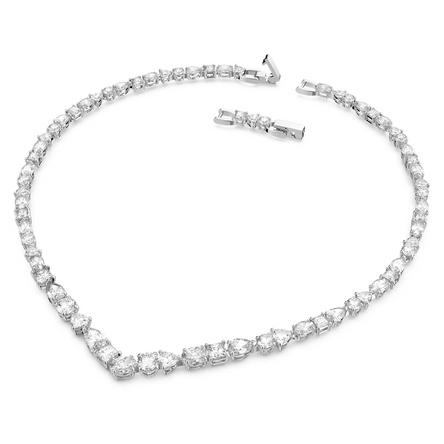 Swarovski Tennis Deluxe Mixed V Necklace, Rhodium Plated