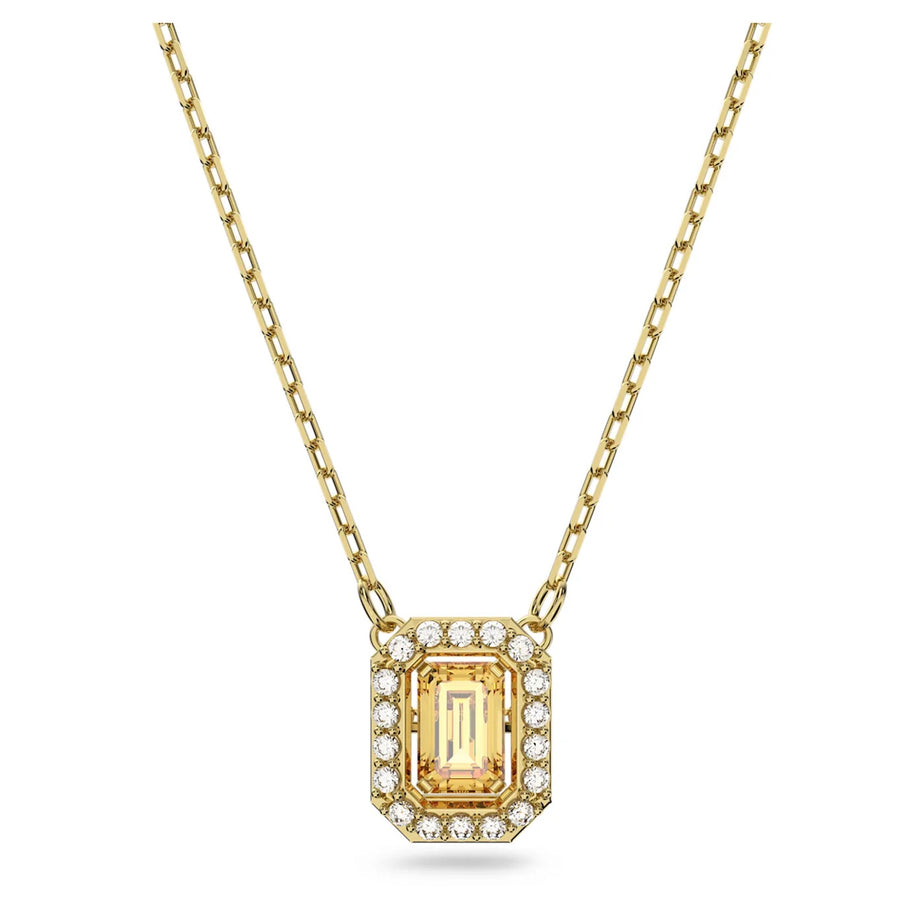 Swarovski Millenia necklace, Square Swarovski zirconia, Yellow, Gold-tone plated