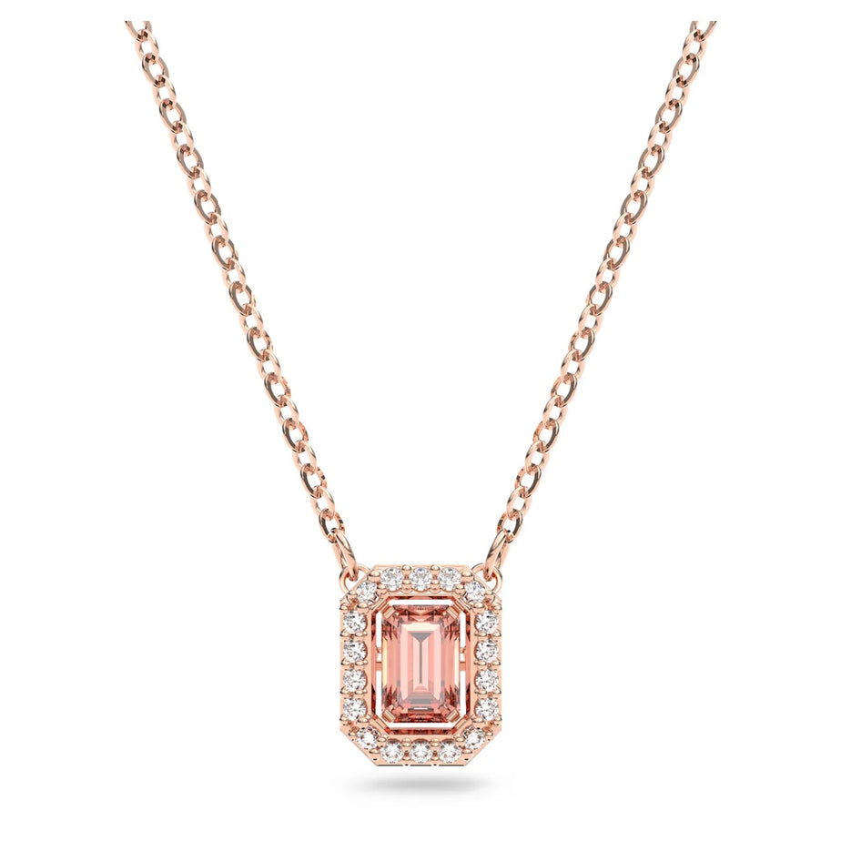 Swarovski Millenia necklace, Square Swarovski zirconia, Pink, Rose Gold-tone plated