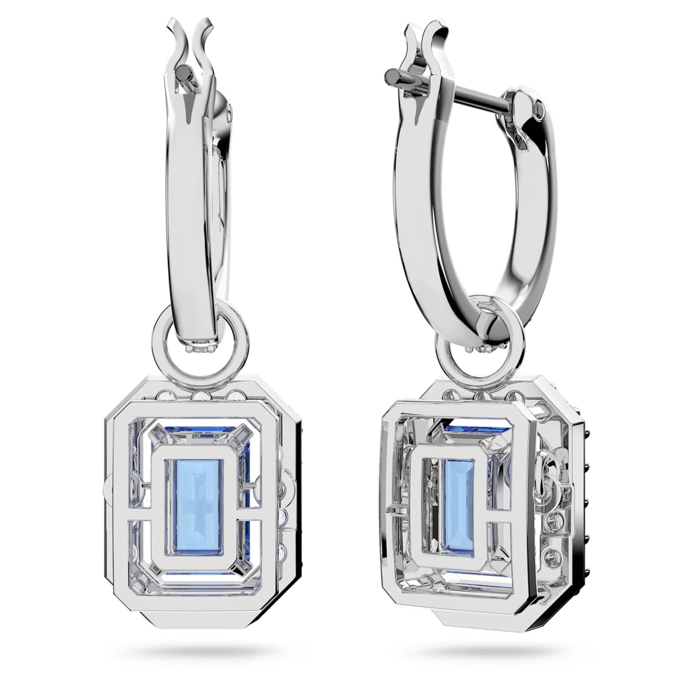 Swarovski Millenia Drop Blue Octagon Earrings Rhodium plated