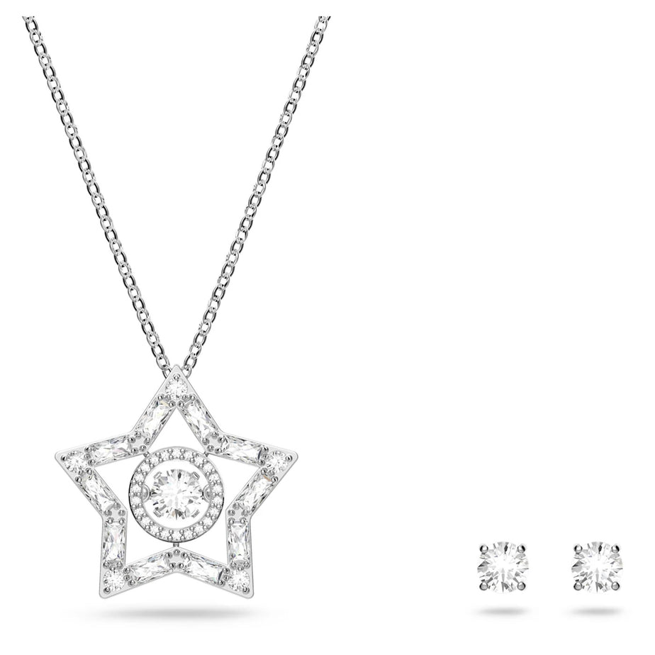 Swarovski Stella Star Set, White, Rhodium plated