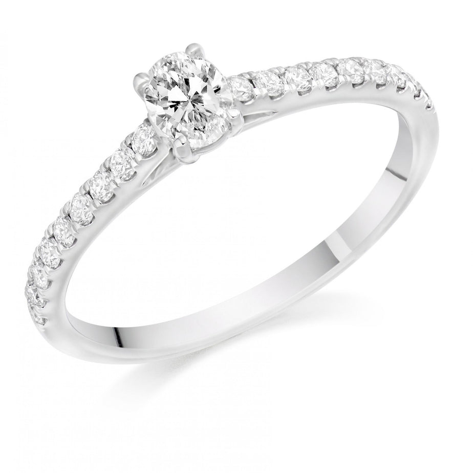 18ct White Gold & Oval Diamond Engagement Ring