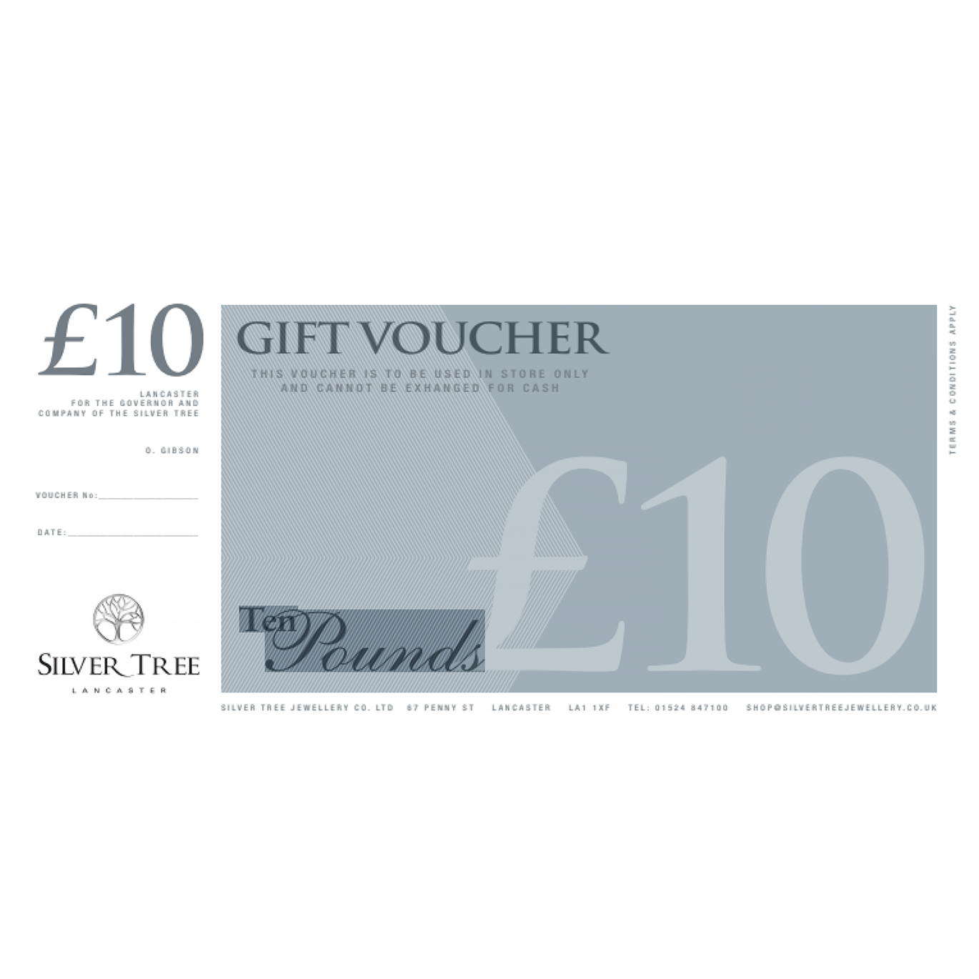 Jewellery Gift Voucher £10 Silver Tree Jewellery Lancaster