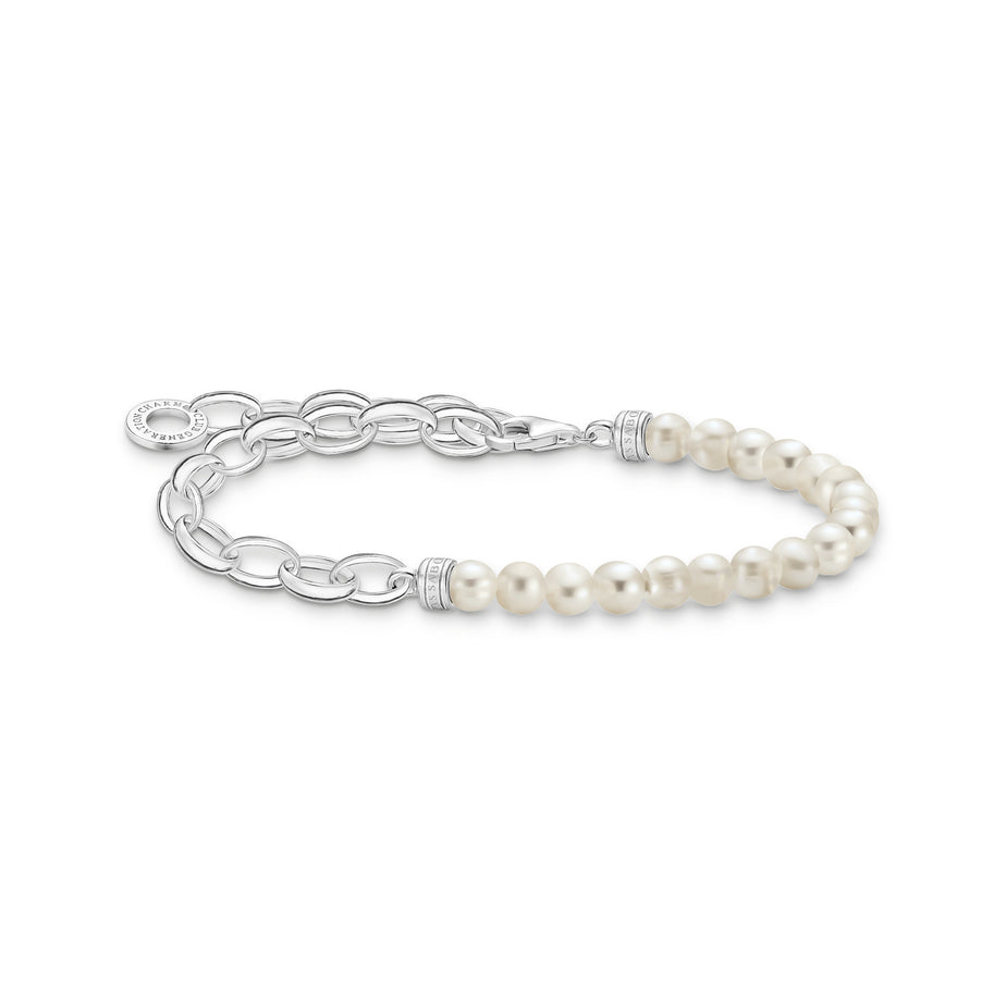 Thomas Sabo Silver Chain Link Bracelet With White Pearl Beads