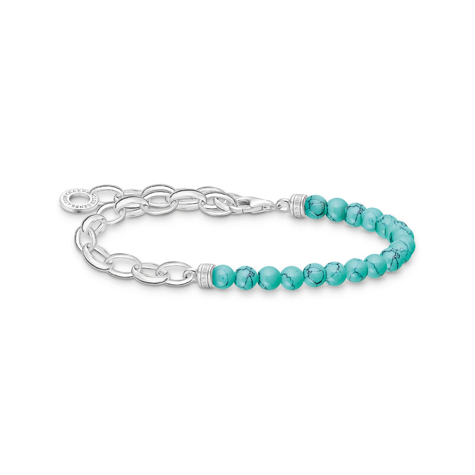 Thomas Sabo Silver Chain Link Bracelet With Imitation Turquoise Beads