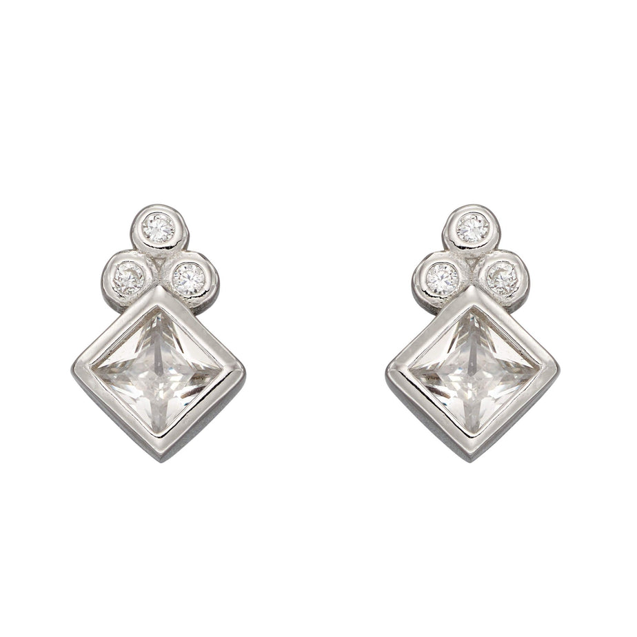 Gecko Silver Diamond Shape Stud Earrings