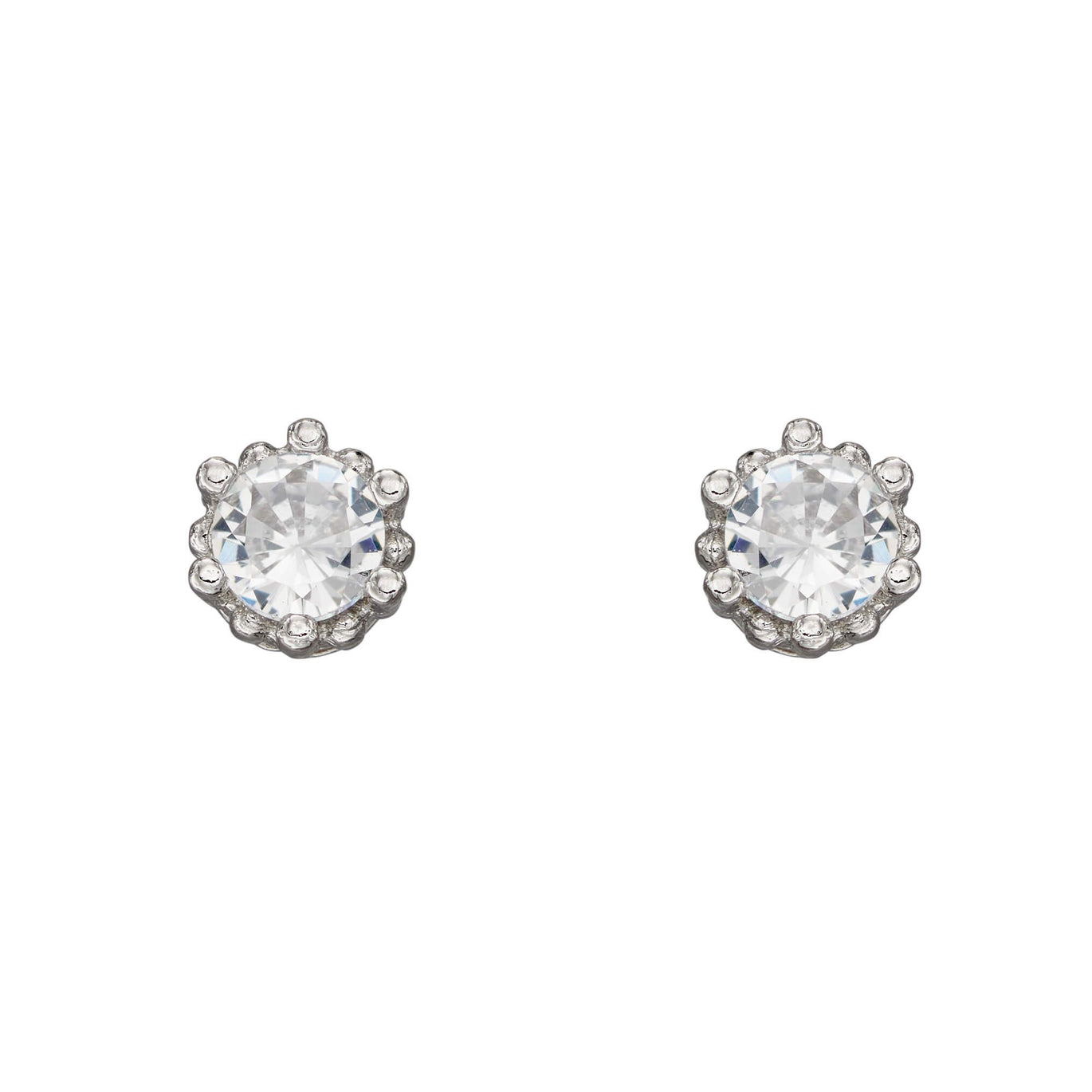 Gecko Silver Round Solitaire Stud Earrings