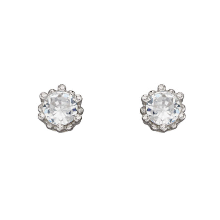 Gecko Silver Round Solitaire Stud Earrings