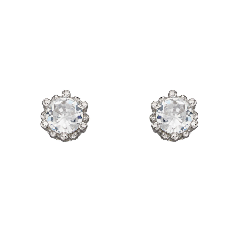 Gecko Silver Round Solitaire Stud Earrings